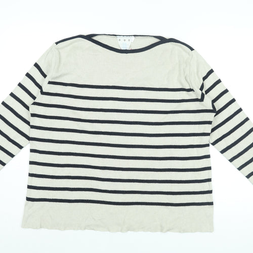 Normal Norfolk Womens Ivory Boat Neck Striped Cotton Pullover Jumper Size L