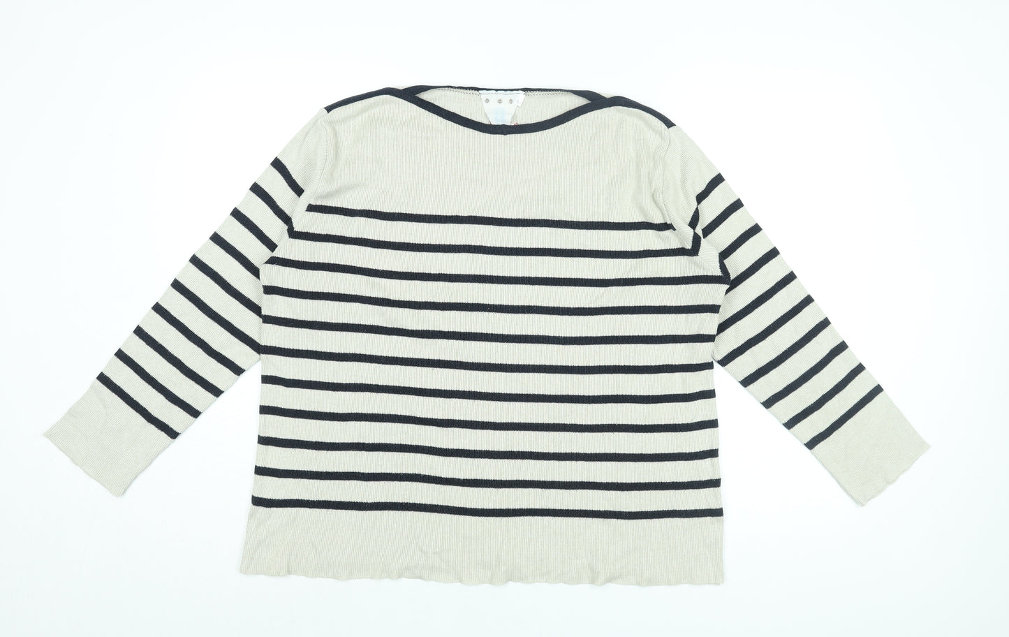 Normal Norfolk Womens Ivory Boat Neck Striped Cotton Pullover Jumper Size L