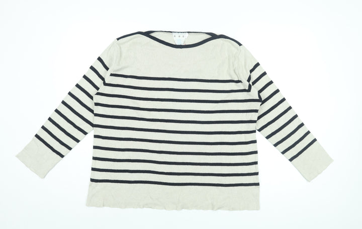 Normal Norfolk Womens Ivory Boat Neck Striped Cotton Pullover Jumper Size L