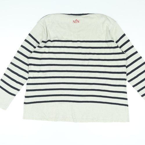Normal Norfolk Womens Ivory Boat Neck Striped Cotton Pullover Jumper Size L