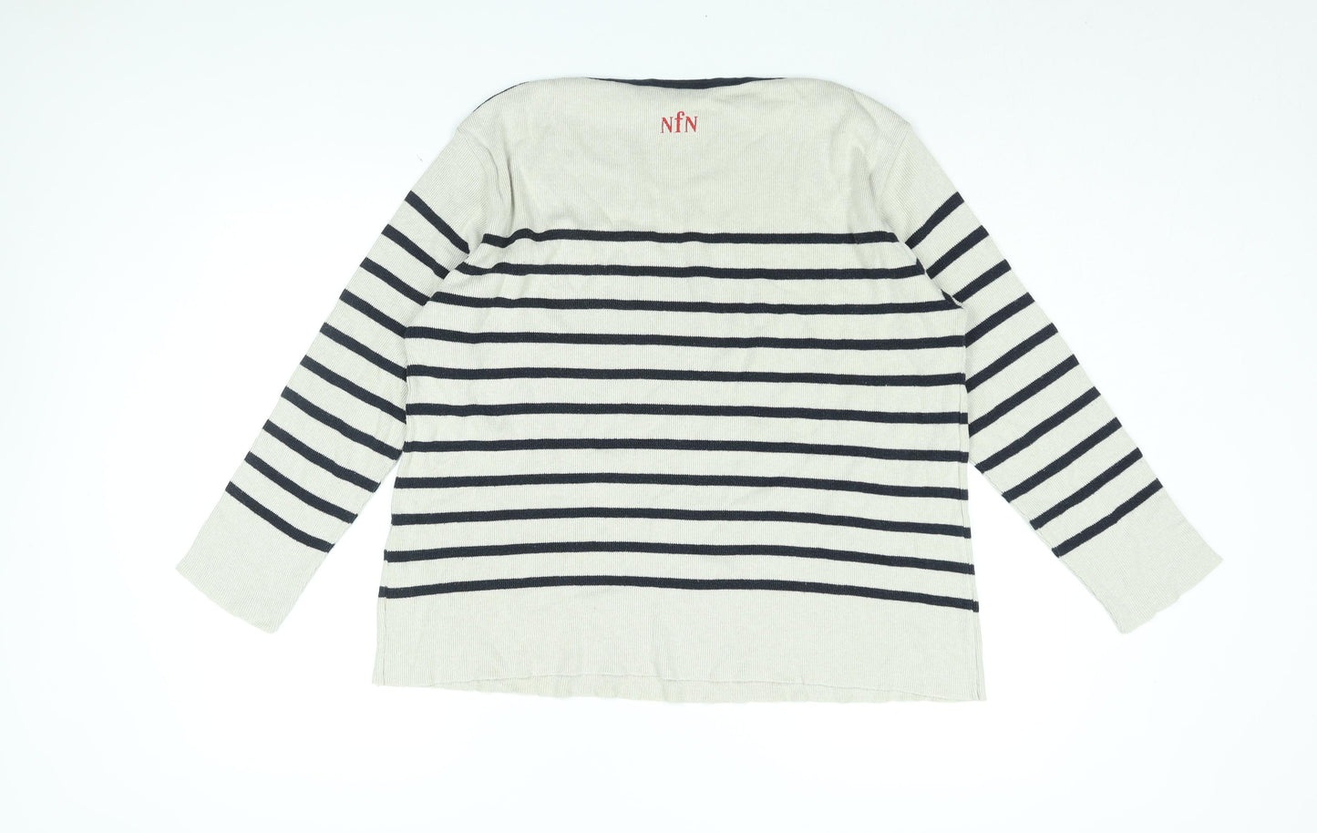 Normal Norfolk Womens Ivory Boat Neck Striped Cotton Pullover Jumper Size L