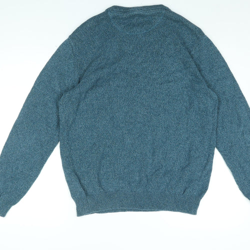 Lincoln Mens Blue Round Neck Cotton Pullover Jumper Size L Long Sleeve