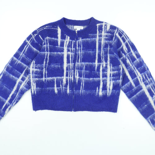 Warehouse Womens Blue Geometric Jacket Size M Zip