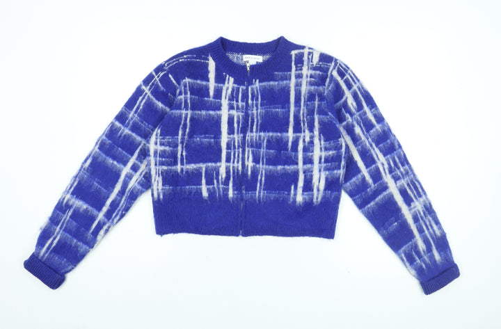 Warehouse Womens Blue Geometric Jacket Size M Zip