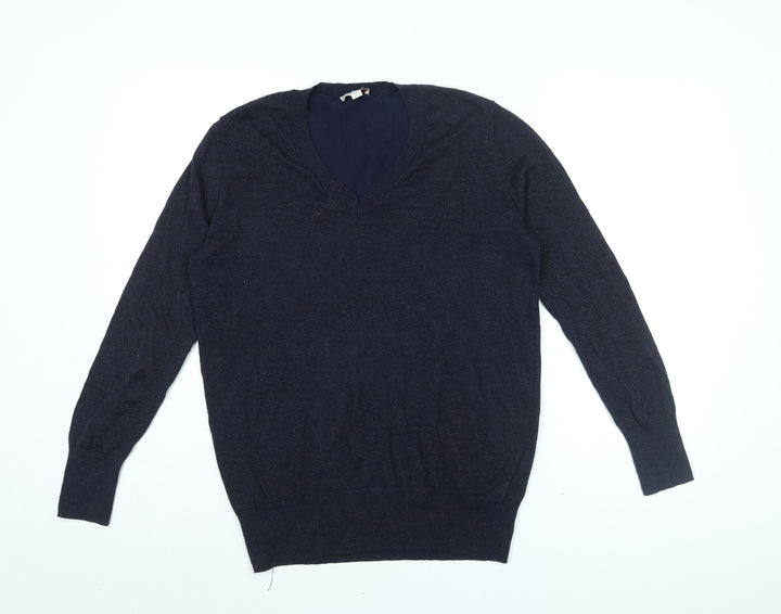 Gap Womens Blue V-Neck Cotton Pullover Jumper Size M