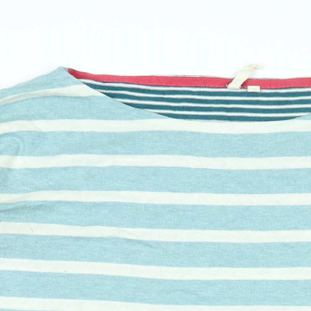 White Stuff Womens Blue Striped Cotton Basic T-Shirt Size 14 Round Neck