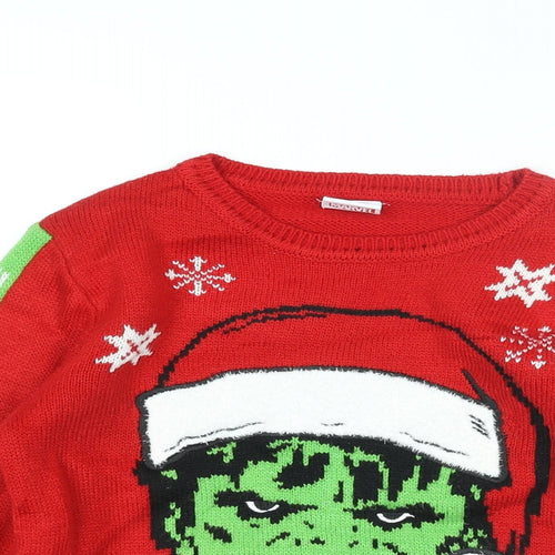 Marvel Boys Red Round Neck Acrylic Pullover Jumper Size 7-8 Years Pullover - The Hulk, Christmas Jumper