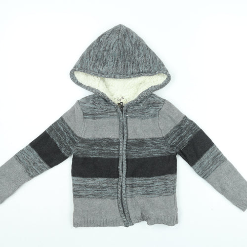 E Of M Boys Grey Striped Cotton Full Zip Hoodie Size 4-5 Years Zip