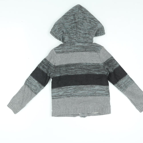 E Of M Boys Grey Striped Cotton Full Zip Hoodie Size 4-5 Years Zip
