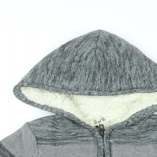 E Of M Boys Grey Striped Cotton Full Zip Hoodie Size 4-5 Years Zip