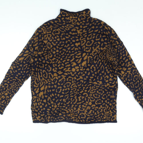 Hush Womens Blue High Neck Animal Print Polyamide Pullover Jumper Size XS