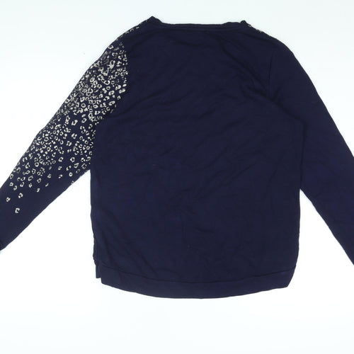 Oasis Womens Blue Animal Print Viscose Basic T-Shirt Size S Round Neck