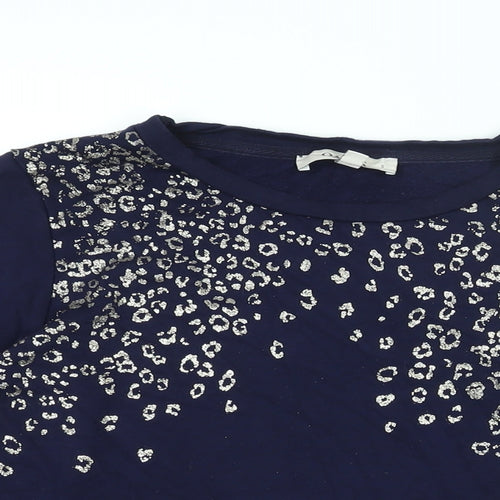 Oasis Womens Blue Animal Print Viscose Basic T-Shirt Size S Round Neck
