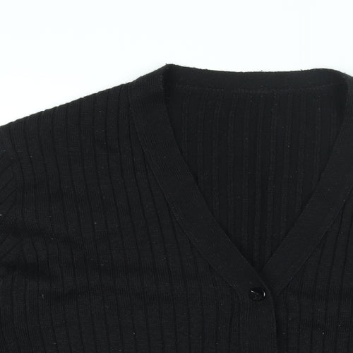 St Michael Womens Black V-Neck Striped Acrylic Cardigan Jumper Size 16