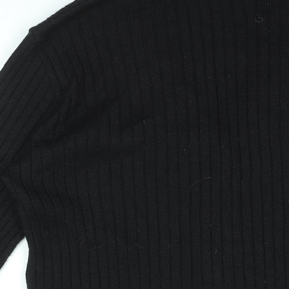 St Michael Womens Black V-Neck Striped Acrylic Cardigan Jumper Size 16