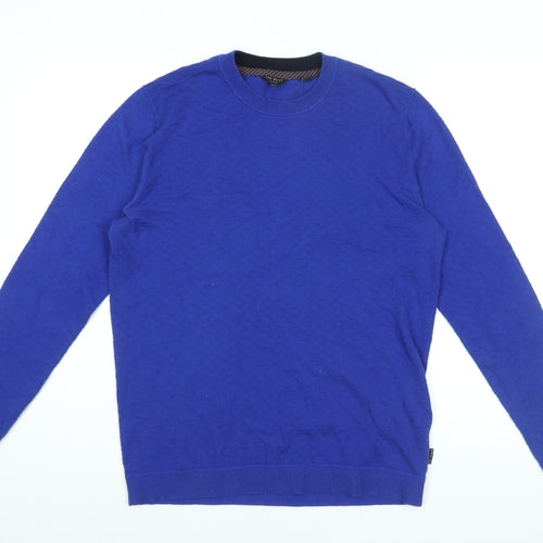 Ted Baker Mens Blue Round Neck Cotton Pullover Jumper Size L Long Sleeve