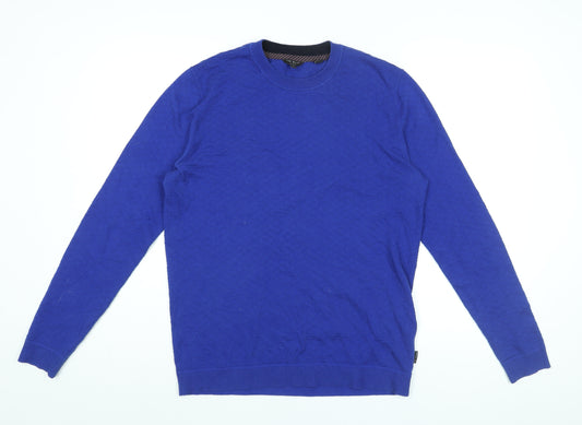 Ted Baker Mens Blue Round Neck Cotton Pullover Jumper Size L Long Sleeve