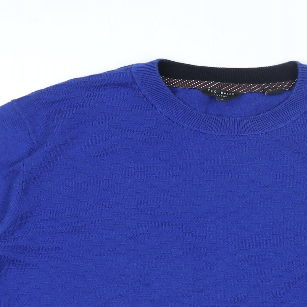 Ted Baker Mens Blue Round Neck Cotton Pullover Jumper Size L Long Sleeve