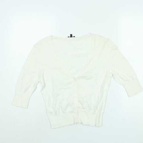 Hobbs Womens White V-Neck Cotton Cardigan Jumper Size 12