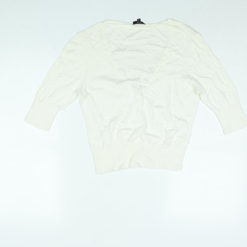 Hobbs Womens White V-Neck Cotton Cardigan Jumper Size 12
