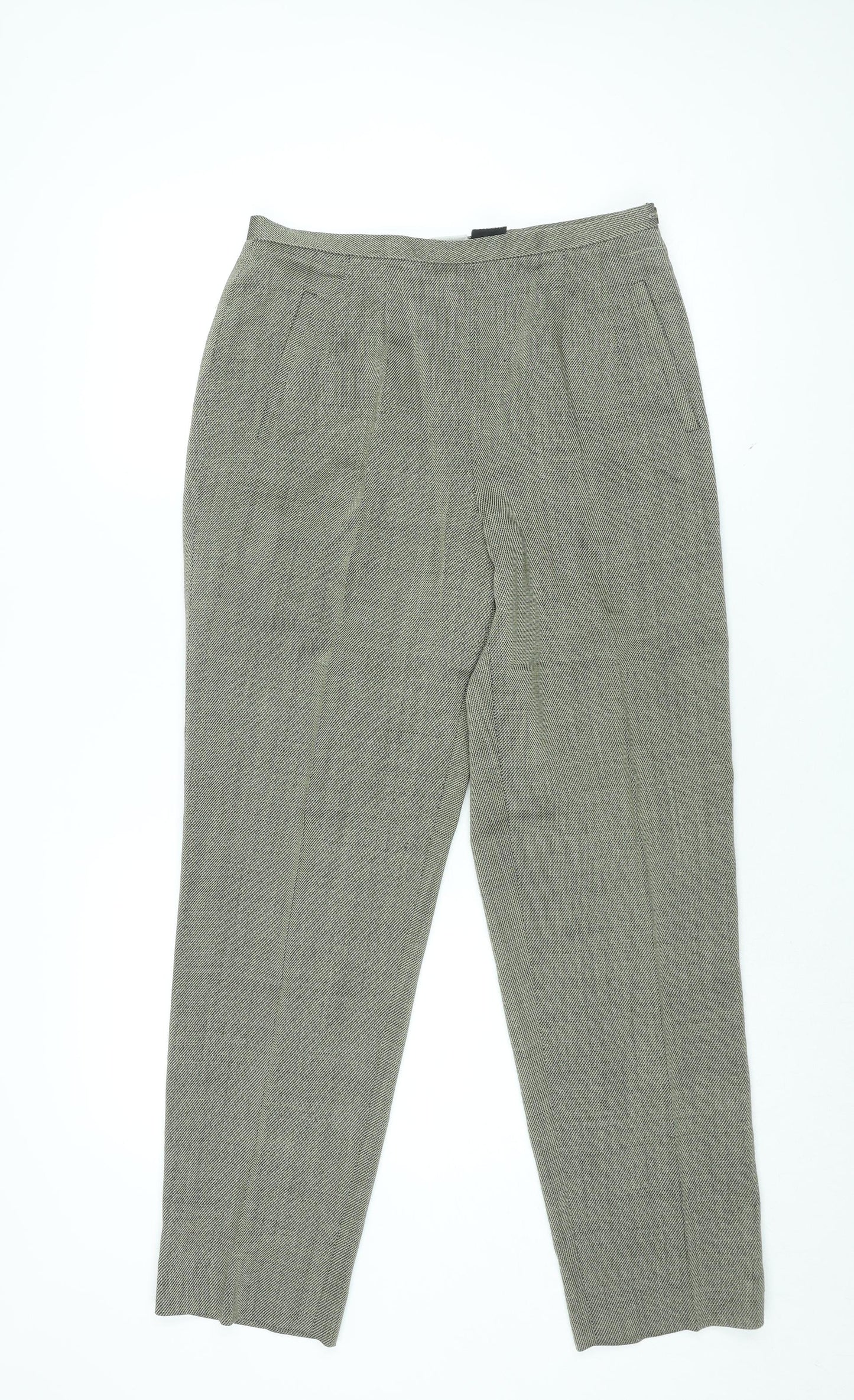 Principles Womens Brown Wool Trousers Size 14 L29.5 in Regular Zip