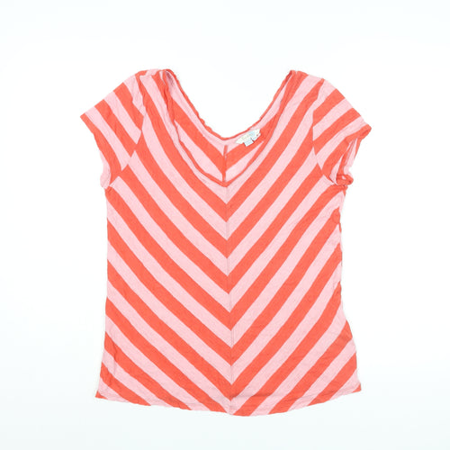 Boden Womens Pink Striped Linen Basic T-Shirt Size 14 V-Neck