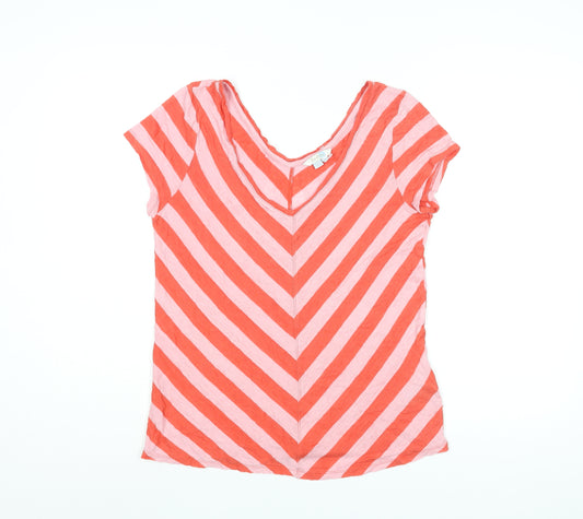 Boden Womens Pink Striped Linen Basic T-Shirt Size 14 V-Neck