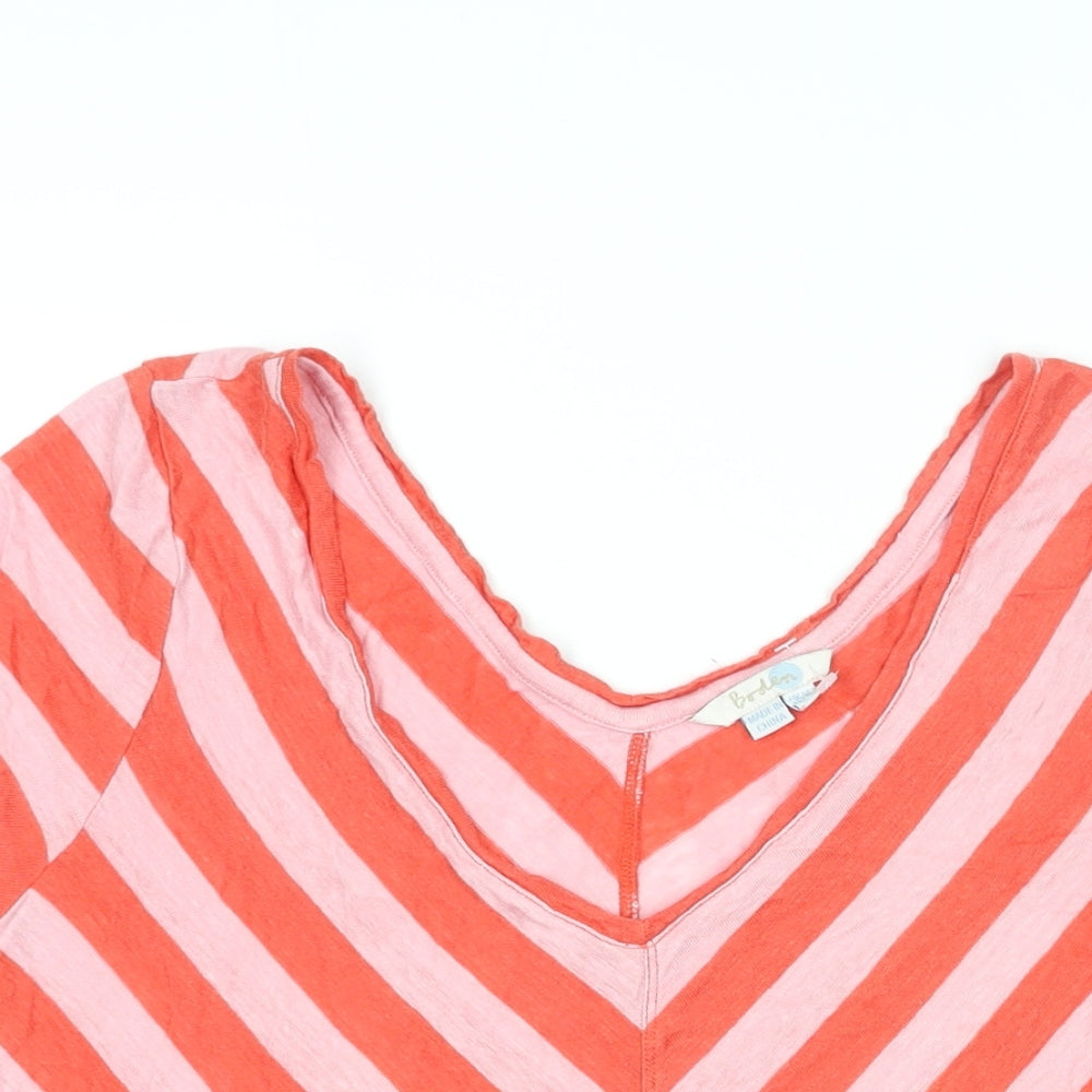 Boden Womens Pink Striped Linen Basic T-Shirt Size 14 V-Neck