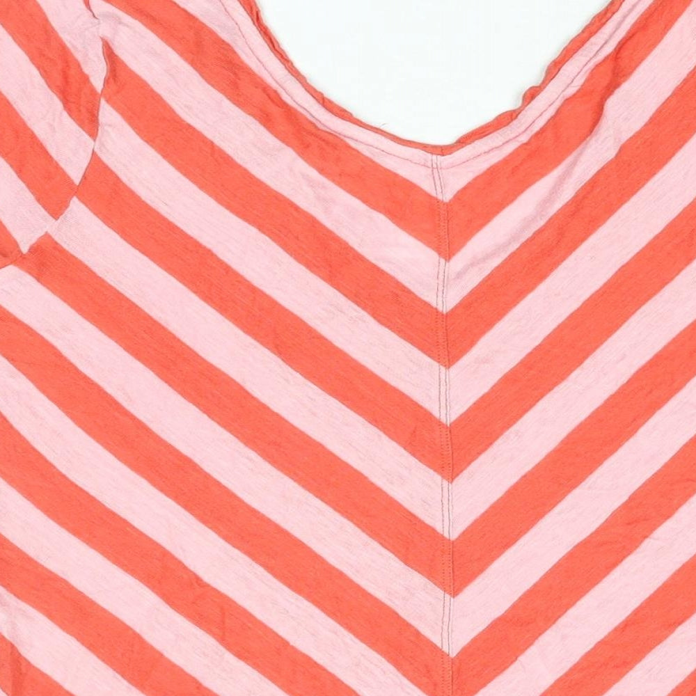 Boden Womens Pink Striped Linen Basic T-Shirt Size 14 V-Neck