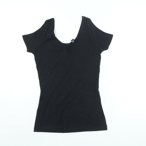 Gap Womens Black Cotton Basic T-Shirt Size S Round Neck