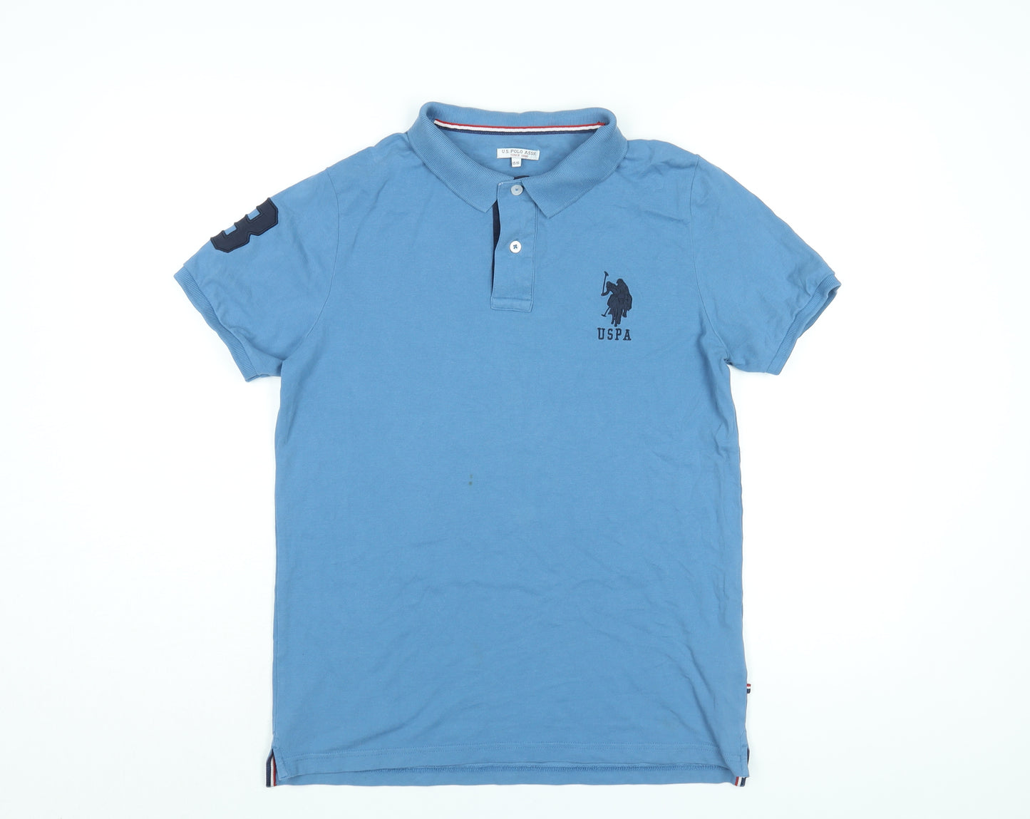 US Polo Assn. Boys Blue Cotton Basic T-Shirt Size 15-16 Years Collared Button - USPA