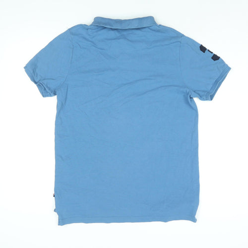US Polo Assn. Boys Blue Cotton Basic T-Shirt Size 15-16 Years Collared Button - USPA