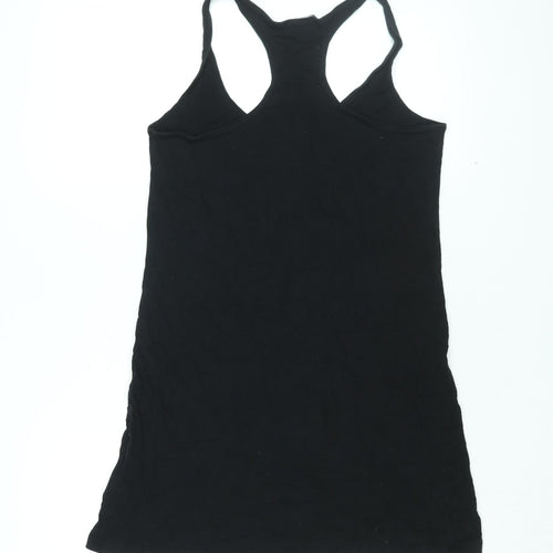 Funky Fish Womens Black Cotton Basic Tank Size L Scoop Neck - Cat Print
