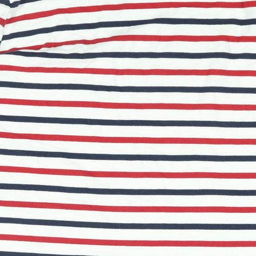 TOM TAILOR Womens White Striped Cotton Basic T-Shirt Size XL Round Neck