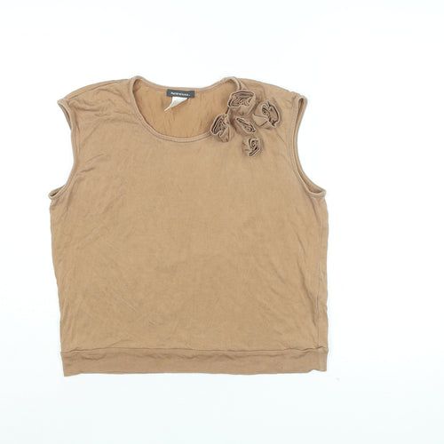 References Womens Beige Cotton Basic T-Shirt Size 14 Round Neck - Rose Detail