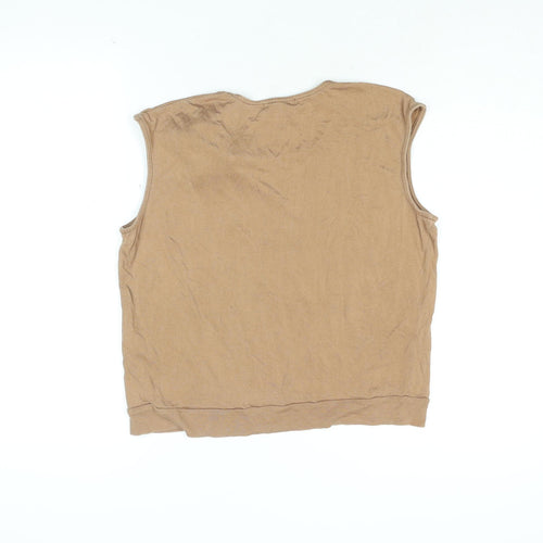 References Womens Beige Cotton Basic T-Shirt Size 14 Round Neck - Rose Detail