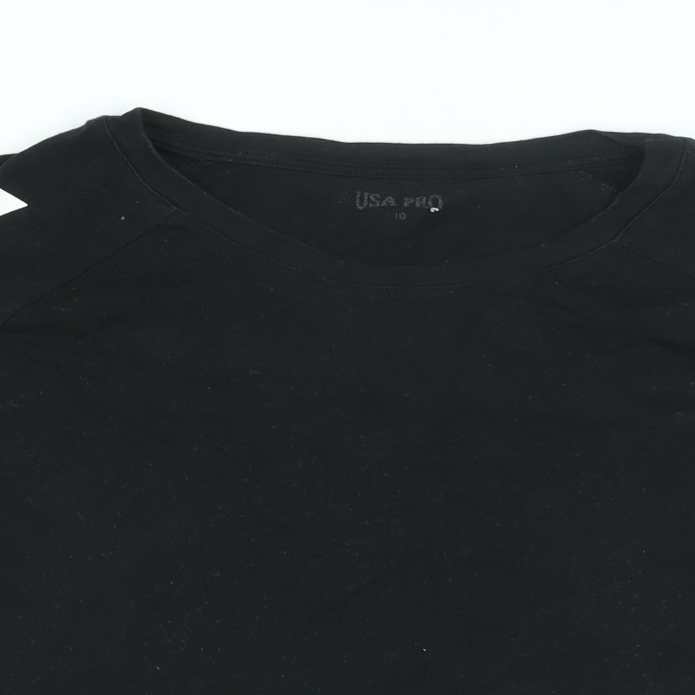 USA Pro Womens Black Cotton Basic T-Shirt Size 10 Round Neck - USA Pro