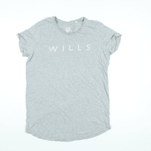 Jack Wills Womens Grey Cotton Basic T-Shirt Size 14 Round Neck - Wills Logo