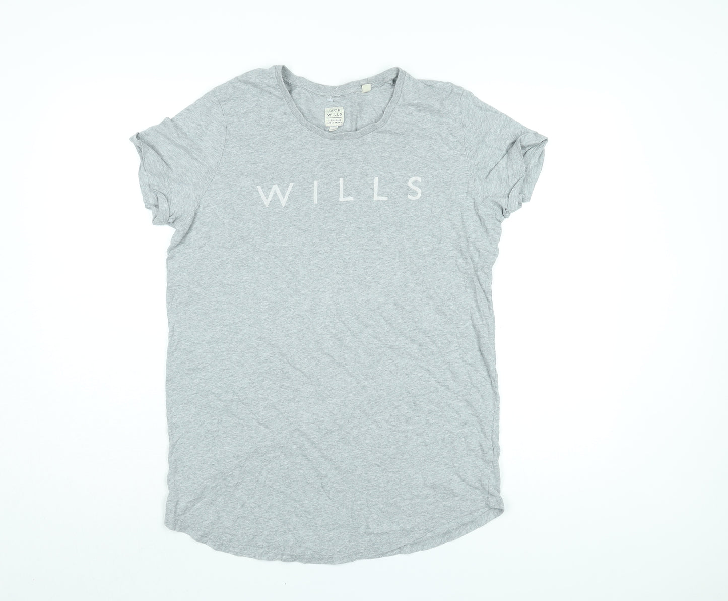 Jack Wills Womens Grey Cotton Basic T-Shirt Size 14 Round Neck - Wills Logo