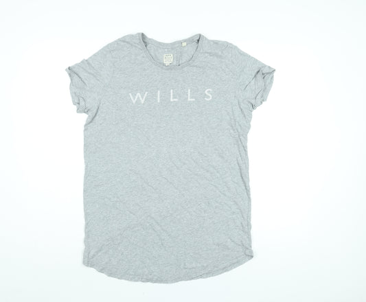 Jack Wills Womens Grey Cotton Basic T-Shirt Size 14 Round Neck - Wills Logo