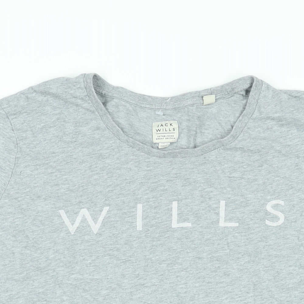 Jack Wills Womens Grey Cotton Basic T-Shirt Size 14 Round Neck - Wills Logo