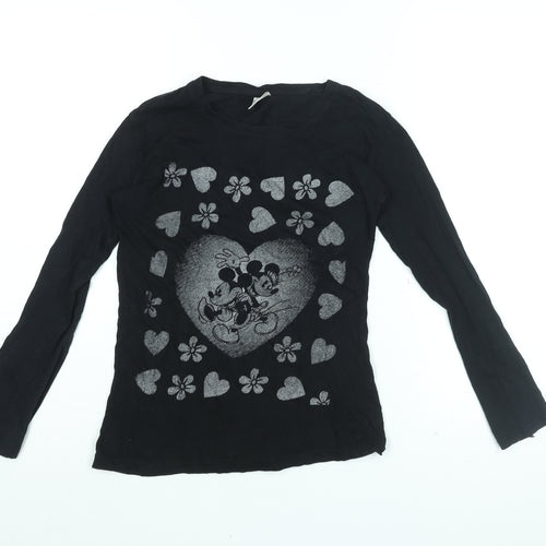 Disney Girls Blue Cotton Basic T-Shirt Size L Round Neck Pullover - Mickey Mouse, Heart Print
