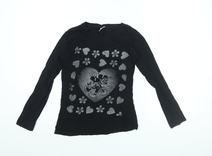 Disney Girls Blue Cotton Basic T-Shirt Size L Round Neck Pullover - Mickey Mouse, Heart Print