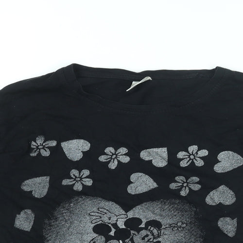 Disney Girls Blue Cotton Basic T-Shirt Size L Round Neck Pullover - Mickey Mouse, Heart Print