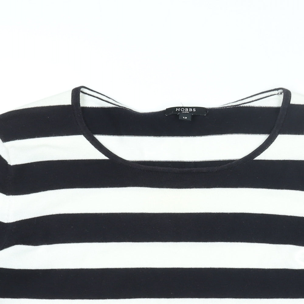 Hobbs Womens White Striped Cotton Basic T-Shirt Size 12 Round Neck - Bow