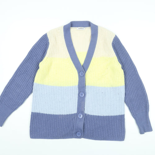 Damart Womens Blue V-Neck Striped Acrylic Cardigan Jumper Size 10