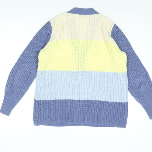 Damart Womens Blue V-Neck Striped Acrylic Cardigan Jumper Size 10