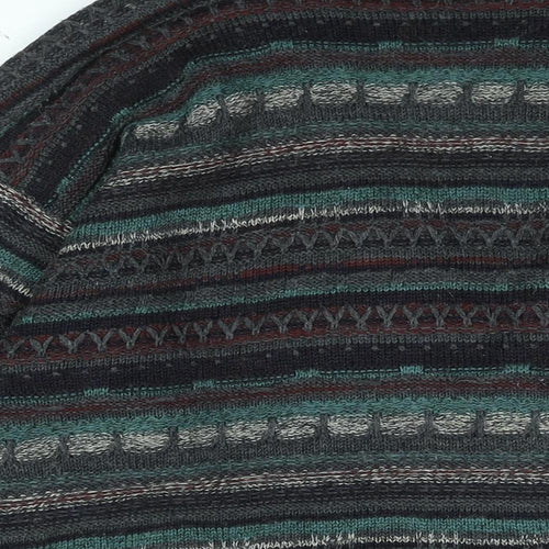 ONUS Mens Grey V-Neck Geometric Wool Cardigan Jumper Size M Long Sleeve