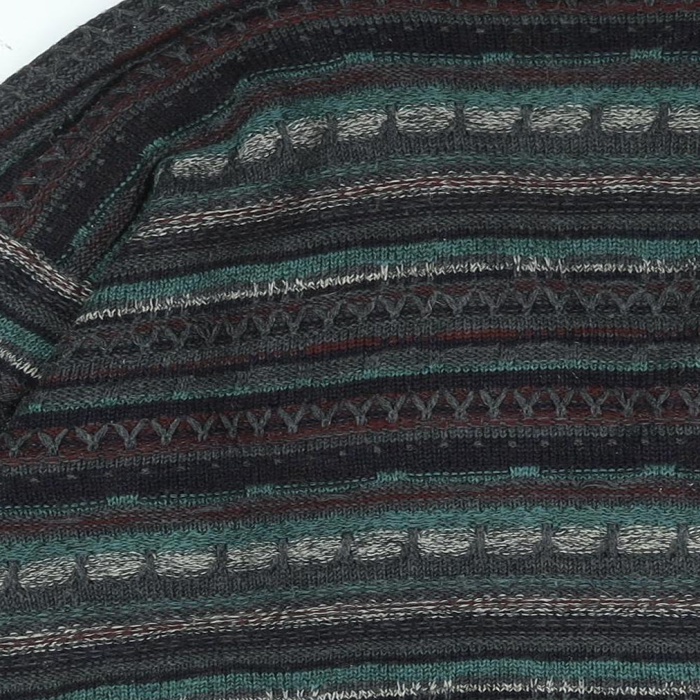 ONUS Mens Grey V-Neck Geometric Wool Cardigan Jumper Size M Long Sleeve