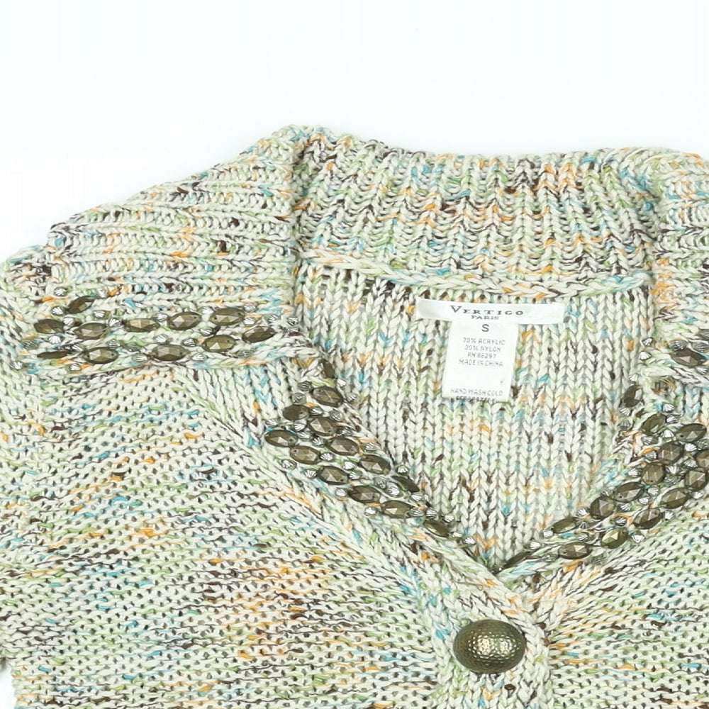 Vertigo Womens Multicoloured Collared Acrylic Cardigan Jumper Size S